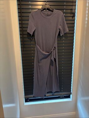 Evereve Slate Blue Short Sleeve Tie-Waist Midi Dress